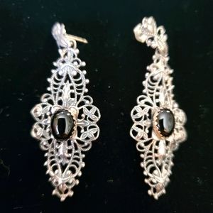 Black Onyx Sterling Fillagree Earrings